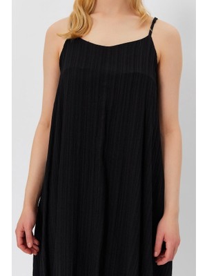 Askılı Uzun Çan Elbise - Siyah