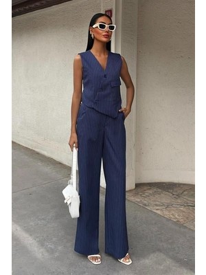 Yeleği Çapraz Detay Düğmeli Cepli Yelekli Takım 10150