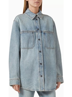 Relaxed Fit Kadın Denim Gömlek, Kumaş ve Vintage Yıkama