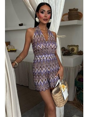 Zikzak Desenli Multi Renk Geçişli Mini Tulum 1365
