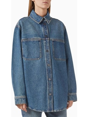 Relaxed Fit Kadın Denim Gömlek, Kumaş ve Vintage Yıkama
