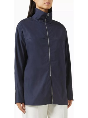 Pamuklu Zip Yaka Kadın Gömlek, Modern Kesim, Fermuarlı Yaka ve Yan Yırtmaç