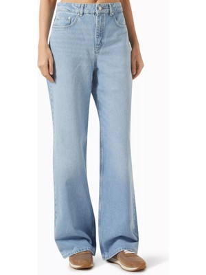 415 Wide-Leg Jean, Açık Mavi Denim, Yüksek Bel ve Geniş Paça