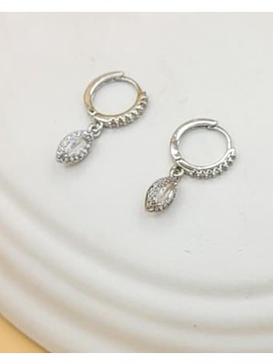 Zirkon Taşlı Minimal Damla Beyaz Küpe