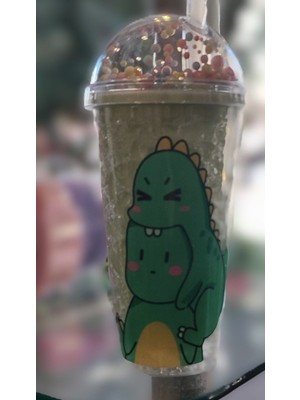 Dinozor Figürlü Süslü Kapaklı Pipetli Plastik Bardak 470ML AD98753