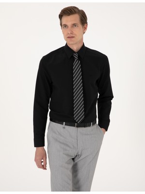 Pierre Cardin Erkek Siyah Slim Fit Uzun Kollu Basic Gömlek 50316734-VR046