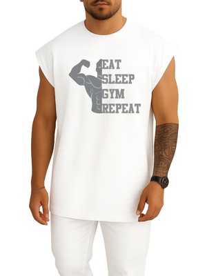 Oversize Eat Sleep Gym Repeat Göğüs Tasarımlı Atlet