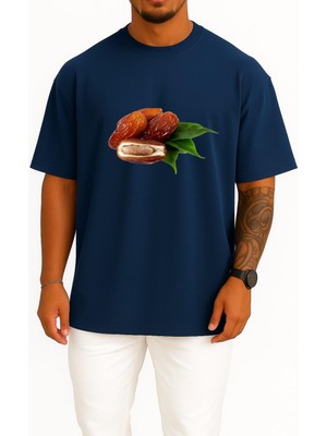 Oversize Hurma Ağacı, Hurma Ağacı, Doğal Gıdalar Göğüs Tasarımlı Unisex T-Shirt