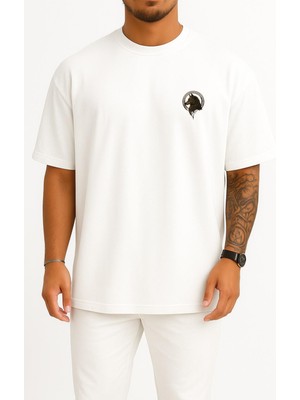 Oversize Turan Kurt ve Türk Sembolü Cep ve Sırt Tasarımlı Unisex T-Shirt