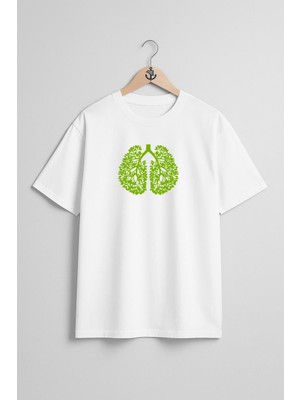 Oversize Akciğer Kanseri Göğüs Tasarımlı Unisex T-Shirt