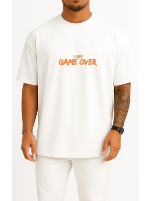 Oversize Oyun Bitti Kaybettim Yazılı Göğüs Tasarımlı Unisex T-Shirt