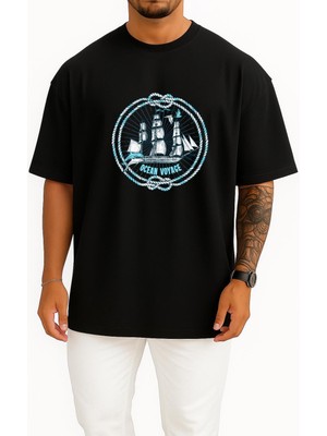 Oversize Ocean Voyage Göğüs Tasarımlı Unisex T-Shirt