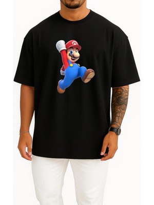 Oversize Süper Mario Göğüs Tasarımlı Unisex T-Shirt