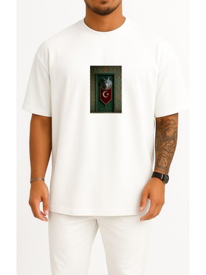 Oversize Türk Bayrağı Kurt Kapısı Göğüs ve Sırt Tasarımlı Unisex T-Shirt