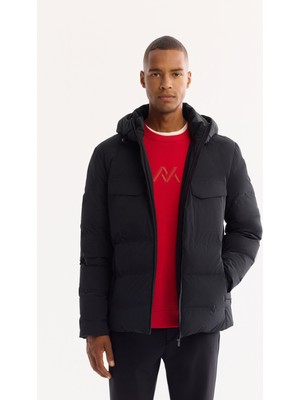 Avva Erkek Siyah Kapüşonlu %100 Kaz Tüyü Su İtici Rüzgar Geçirmez -7°CDayanıklı Şişme Mont A52Y6115