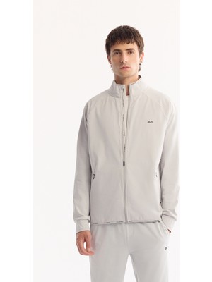 AVVA Erkek Açık Gri Dik Yaka Fermuarlık Şardonlu Bi-Stretch Regular Fit Sweatshirt A52Y1203