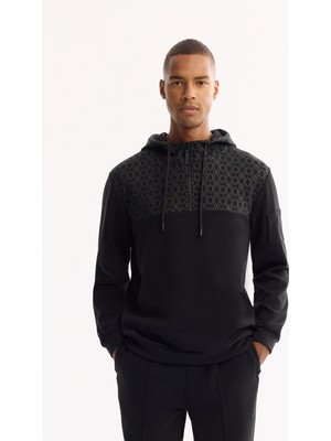 Avva Erkek Siyah Kapüşonlu Soft Touch Baskılı Regular Fit Sweatshirt A52Y1283