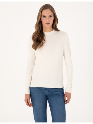 Pierre Cardin Kadın Ekru Slim Fit Yarım Balıkçı Basic Kazak 50310887-VR019