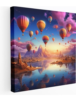 Popcas Hayalperest Sıcak Hava Balonlu Karavan Duvar Sanatı - Karavan Surrealist Dijital Boyama Duvar Sanatı Merak