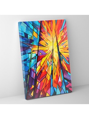 Popcas Renkli Vitray Pencere Duvar Sanatı - Kilise Kanvas Tablo Ev Dekorasyonu