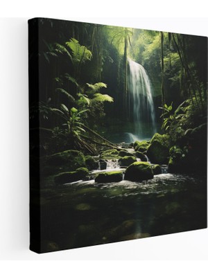 Popcas Harika Şelale Kanvas Tablo - Serin Duvar Dekorasyonu Orman Yeşili