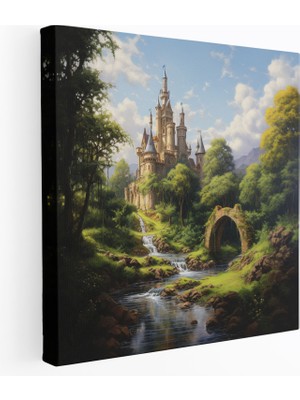 Popcas Orta Dünya Kanvas Tablo - Yükselen Kale - Orta Dünya Dolambaçlı Nehir Yükselen Kale
