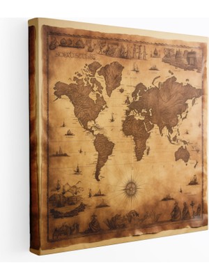 Popcas Papirüs Duvar Sanatı - Antik Dünya Haritası Replikası - Papirüs Nostalji Antik Dünya Haritası Duvar Dekorasyonu