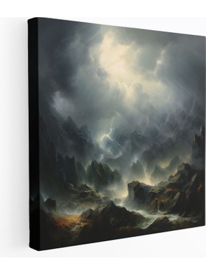 Popcas Fırtına Duvar Dekorasyonu - Fırtına Yağlı Boya Kanvas Dağ Manzarası