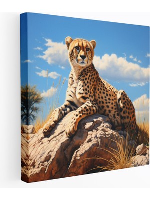 Popcas Çita Tablo Sanatı - Gerçekçi Yağlı Boya Kanvas Tablo - Çita Kayalık Manzara Gerçekçi Yağlı Boya Kanvas Duvar Sanatı