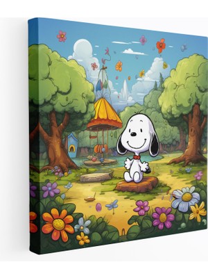 Popcas Snoopy Çizgi Film Stili Kanvas Tablo - Duvar Sanatı