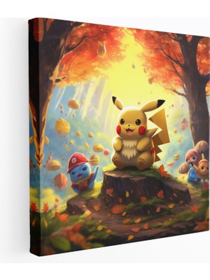 Popcas Pokemon Duvar Dekorasyonu - Pikachu ve Arkadaşları Sonbahar Ormanında - Pokemon Dijital Tablo Sonbahar Renkleri