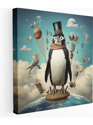 Popcas Fil Kanvas Tablo - Gerçeküstü Gökyüzü Fil - Kanvas Tablo Surreal Dijital Kolaj Duvar Sanatı