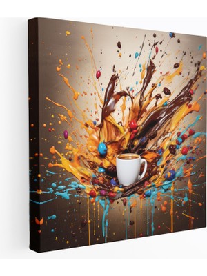 Popcas Yüzen Kahve Fasulyeleri Kanvas Tablo - Kahve Kahve Fasulyeleri Fırça Darbeleri Kanvas Duvar Sanatı
