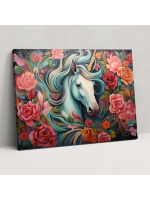 Popcas Büyülü Tekboynuzlu Unicorn Grafiti Kanvas Tablo - Grafiti Masalsı Çiçekler Duvar Sanatı Duvar Dekorasyonu