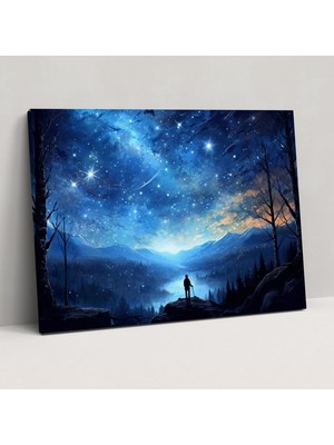 Popcas Yıldızlı Gece Galaksi Duvar Sanatı - Dünya Ay Işıklı Gece Duvar Sanatı Dağınık Yıldızlar