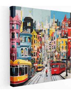 Popcas Nursery Cityscape Duvar Sanatı - Bebek Odası Canlı Şehir Manzarası Kolaj Sanatı