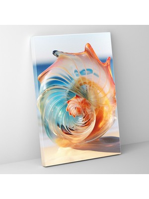 Popcas Gerçekçi Cam Heykel - Murano Deniz Kabuğu Plaj Dekoru - Hassas Renkler Kanvas Tablo Kumlu Plaj