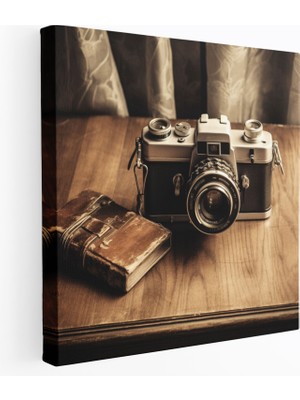 Popcas Klasik Kamera Duvar Dekorasyonu - Klasik Nostaljik Fotoğrafçılık Ahşap Tablo Ev Dekorasyonu