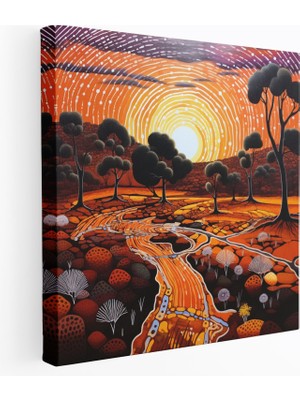 Popcas Modern Aborjin Manzara Duvar Sanatı - Aborjin Çağdaş Sanat Ruhsal Dünya