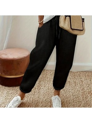 Kadın Yüksek Bel Lastikli Belde Bağcık Detaylı Aerobin Pantolon