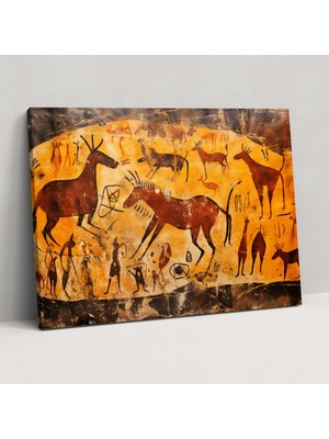 Popcas Orta Taş Devri Mağara Resimleri Kanvas Tablo - Mağara Resimleri Ev Dekorasyonu Kanvas Kanvas Duvar Sanatı