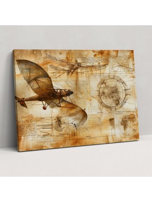 Popcas Leonardo Da Vinci Duvar Dekorasyonu - Uçan Makine Kanvas Tablo - Leonardo Da Vinci Kanvas Duvar Sanatı