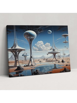 Popcas Yüzen Gezegenler Duvar Sanatı - Dünya Gezegenler Kanvas Fantastik Manzara