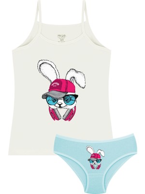 Öts Kız Çocuk Atlet Külot Likralı Ekru Tavşan (%96 Pamuk - %4 Elastan)