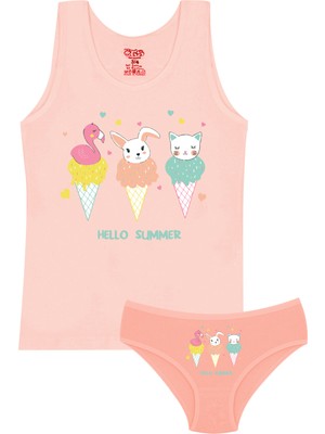 Öts Kız Çocuk Atlet Külot Likralı Somon Dondurma (%96 Pamuk - %4 Elastan)