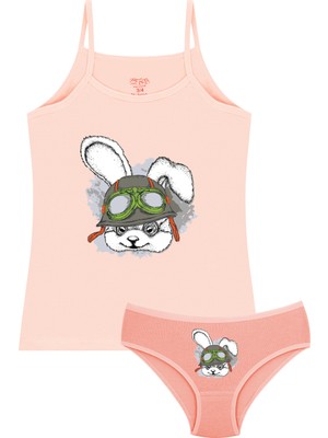 Öts Kız Çocuk Atlet Külot Likralı Somon Tavşan (%96 Pamuk - %4 Elastan)