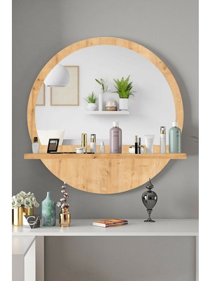 Tarzdesign Yuvarlak Raflı 45CM Koridor Dresuar Konsol Duvar Salon Banyo Ofis Çocuk Yatak Oda Raflı Aynası