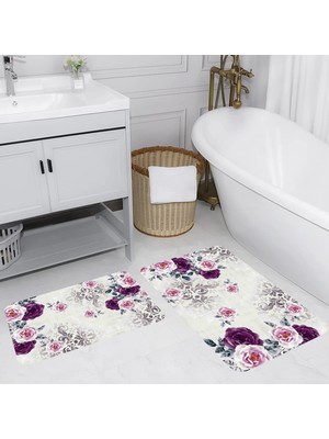 Eliana Home Dijital Baskı  Modern Banyo Halısı Ikili Banyo Paspası  LNA5075 100X60+60X50 cm
