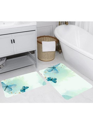 Eliana Home Dijital Baskı  Modern Banyo Halısı Ikili Banyo Paspası  LNA5256 100X60+60X50 cm