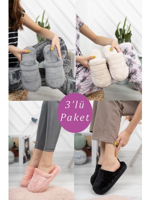 Modafrato Kadın Kapalı Terlik 3'lü Paket Tekstil Malzeme Kış Sezonu İçin Rahat Ev Kullanımı